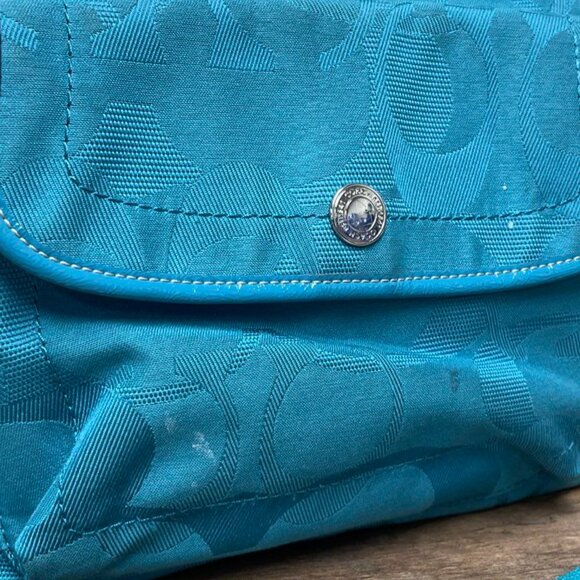 Coach Turquoise Teal Daisy Kyra Signature Large File Crossbody Bag - Picture 5 of 6